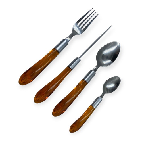 Cutlery set orange stainless steel 24 pieces with cutlery holder