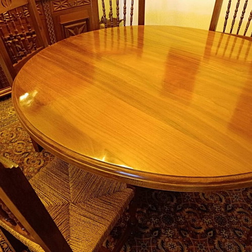 Handmade solid wood round dining table for 10 with 10 chairs