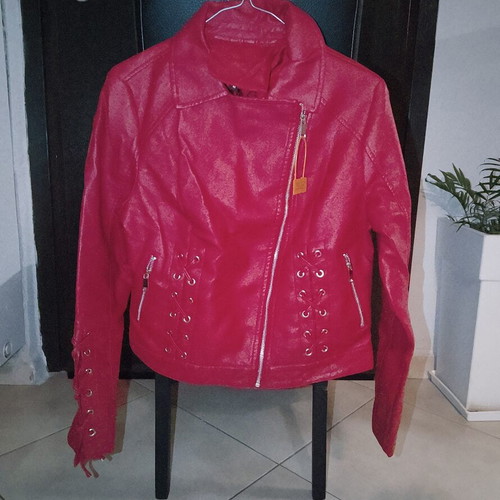 Women's red faux leather jacket, size M