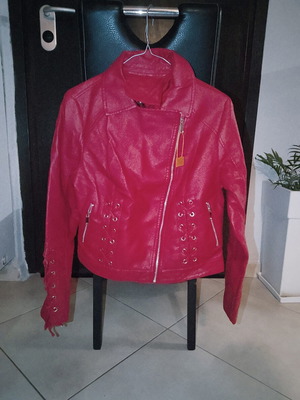 Women's red faux leather jacket, size M