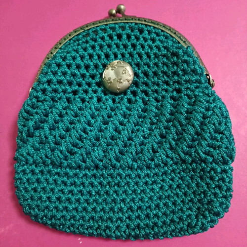 Handmade knitted bag with matching wallet green, like new