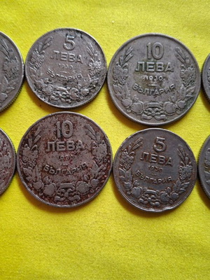 Coins 5 and 10 Leva 1930 used, pack of 8 from Bulgaria