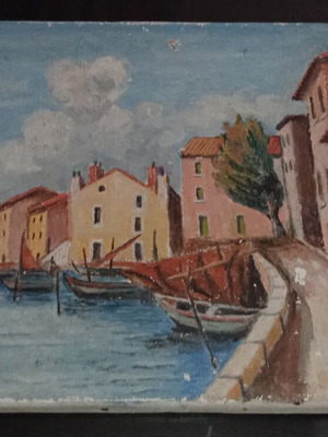 Painting used, original oil painting island landscape on stretched canvas 32x46cm