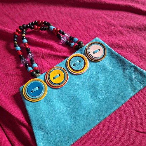 Leather women's handbag Skondras new with beads