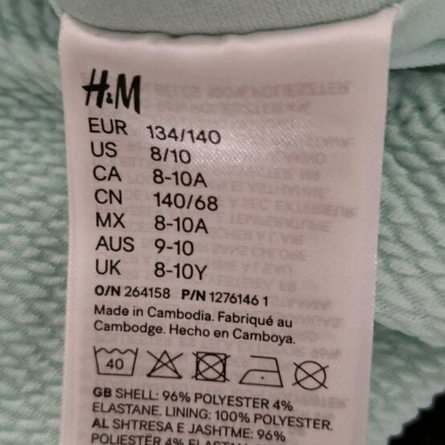 H&M girls' one-piece swimsuit new, turquoise, 8-10 years