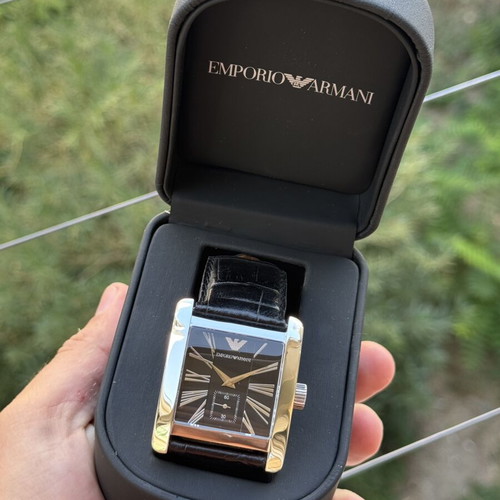 Emporio Armani men's wristwatch, black leather strap, 38mm case