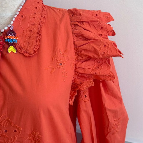 Zara maxi dress like new, orange embroidered cotton, size M
