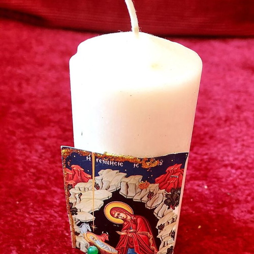 Decorative candle like new with Orthodox Nativity icon