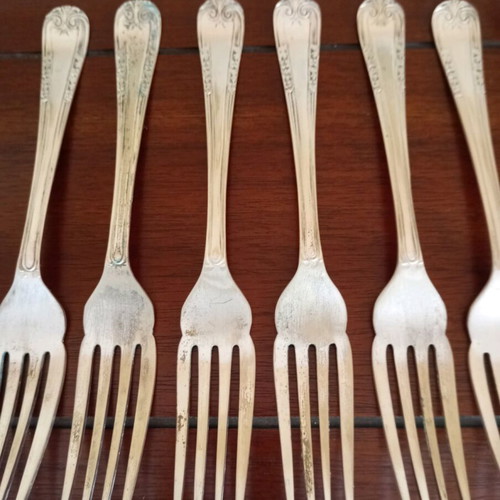 Vintage silver-plated fish cutlery set used Art deco 1930-1940