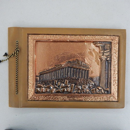 Photo album with embossed copper cover used, Parthenon design