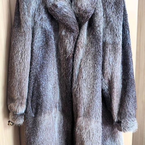 Vintage Nutria Fur Coat for Women, Silver-Brown