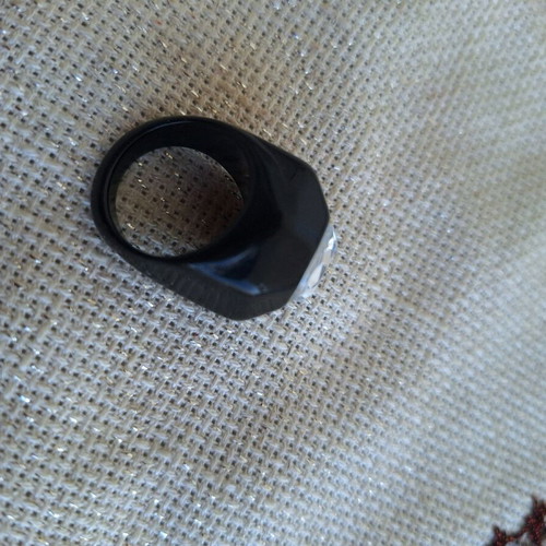 Black ring with large rhinestone like new, vintage, plastic, size 18