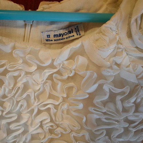 Mayoral dress for 12-year-old girl, white with 3D floral design