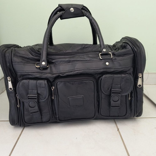 Travel bag like new, black, synthetic leather with extra strap