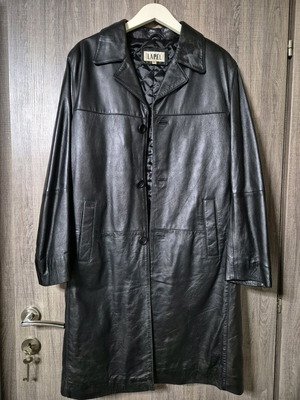 Lapel Men's Genuine Leather Coat M Like New Black