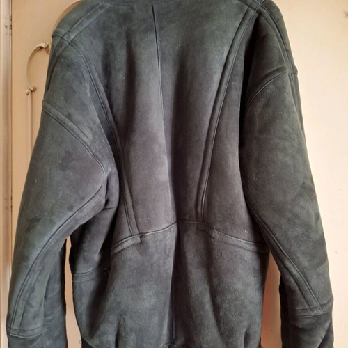 Mouton coat unisex used, dark green-gray, Swiss origin