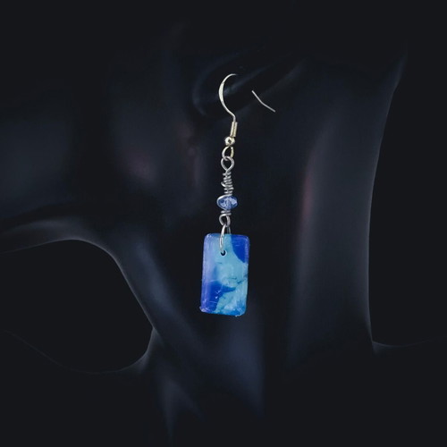 Handmade earrings from recycled plastic blue, new