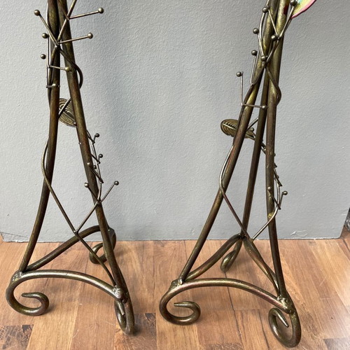 Floor flower stands new, set of 2 metal with glass 87 cm height