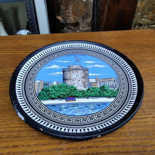 Decorative wall plate with White Tower of Thessaloniki used, 23x23 cm