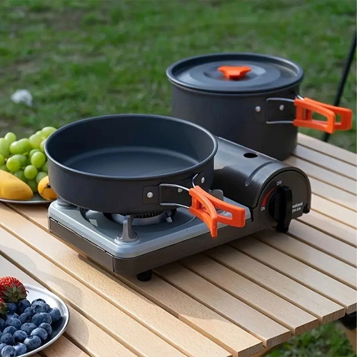 Camping cooking set XXL 15 pieces, anodized aluminum, new