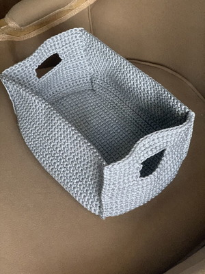 Storage basket like new, gray knitted cord with handles