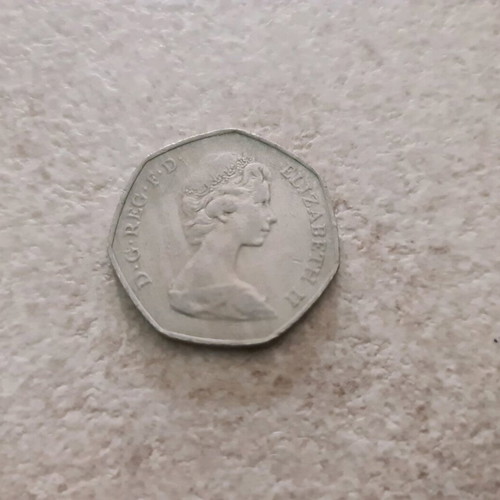 England 50 Pence Coin 1973 used