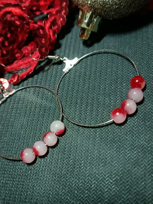 Handmade silver hoop earrings with bicolor stone new