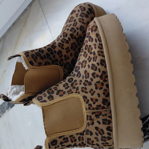 Girls' leopard print boots, size 38, warm fur lining