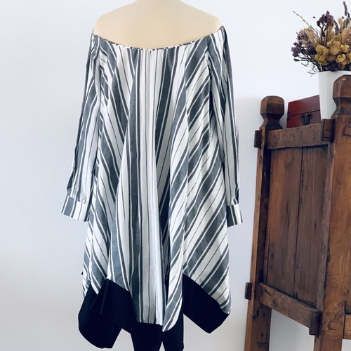Stelios Koudounaris striped cotton dress new, size S, white and gray