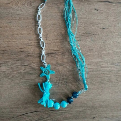 Handmade necklace unused, blue and turquoise shades