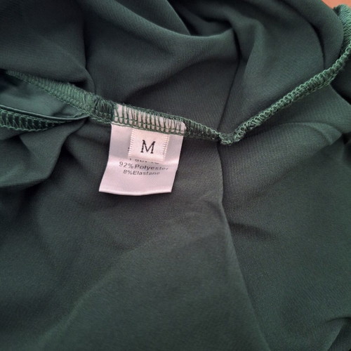 Green satin dress with cross back and slit, size medium