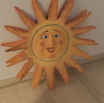 Handmade sun wall decor used, 65cm diameter, paper pulp