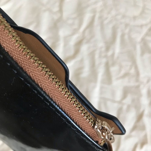Patent leather wallet like new with zipper, black and brown