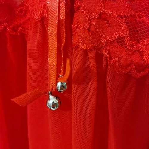 Christmas negligee semi-transparent red with lace and feathers