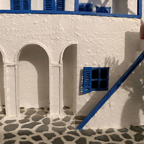 Handmade Cycladic House Diorama with LED Lighting like new