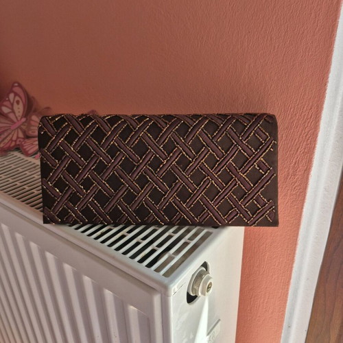 Satin bag like new with beaded strap brown