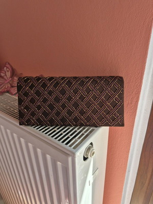 Satin bag like new with beaded strap brown