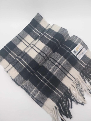 Vintage χειμερινό κασκόλ Glentana μαύρο-άσπρο καρό μάλλινο κασκόλ