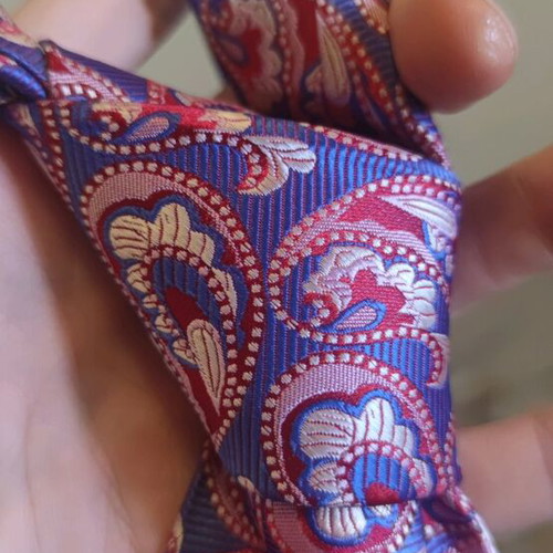 Silk tie new with unique paisley pattern, burgundy and blue