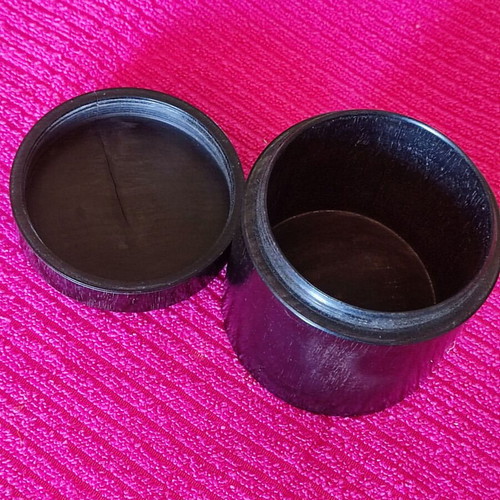 Large French ebony grooming box with silver monogram, used, circa 1880
