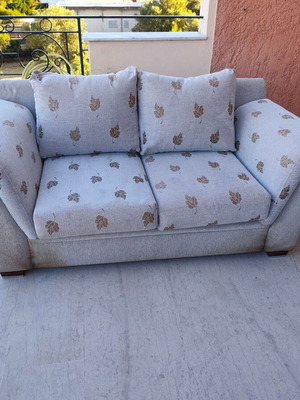2-seater and 3-seater sofas, light fabric with leaf pattern