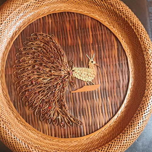 Vintage Boho Wall Decor 43cm Handmade Rattan Peacock