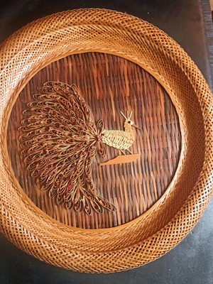 Vintage Boho Wall Decor 43cm Handmade Rattan Peacock