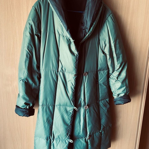 Versace double face down jacket like new, olive green and black, medium/large