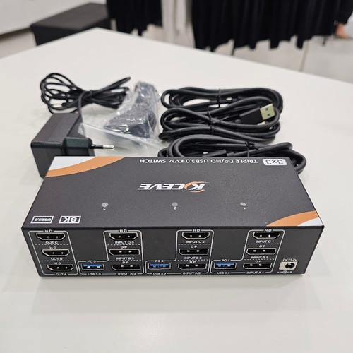 KCEVE KVM303 Triple Monitor KVM Switch new, 3 computers to 3 monitors, 8K@60Hz / 4K@144Hz