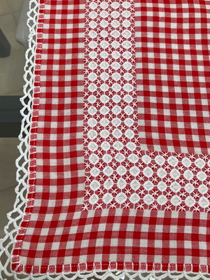 Handmade small checkered tablecloth new 74x77