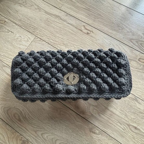Handmade knitted bag with silver strap new