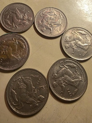 20 Drachma Coins used, set of 6, 1973 Greek