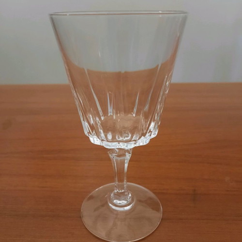Crystal glassware set used with 11 water glasses, 12 wine glasses, 12 liqueur glasses