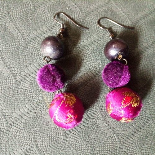 Asian style earrings with embroidery purple, new Marks & Spencer